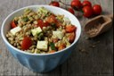 Greek salad with primosale cheese, olives and cucumbers