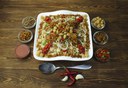 KOSHARI WITH CHICKPEAS, ONIONS AND TOMATO SAUCE