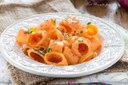 pasta with cream of peppers, anchovies and breadcrumbs